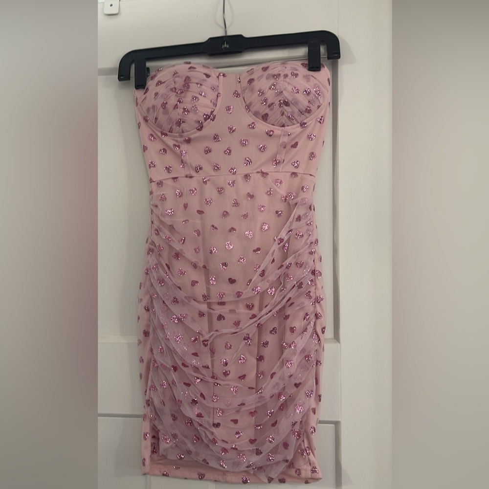 superdown Pink Sequin Heart Mini Dress